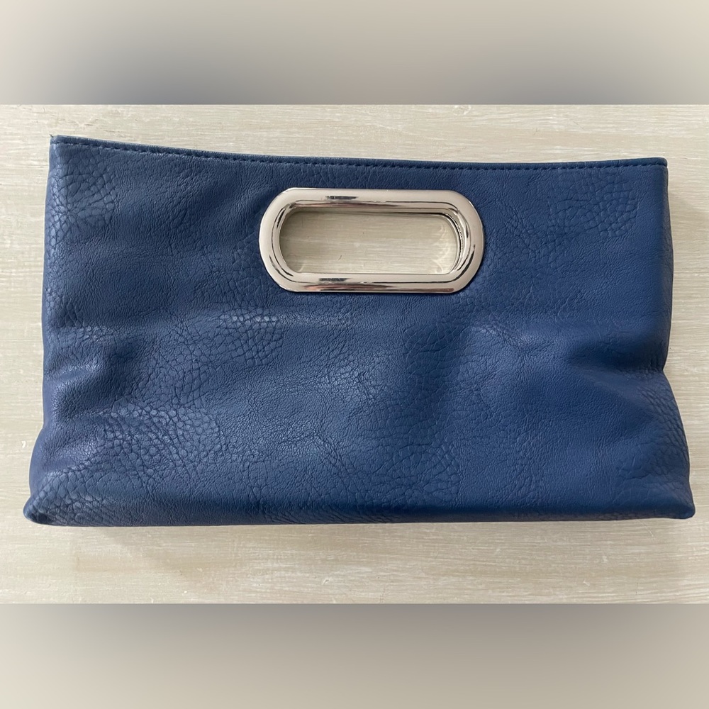Charming Charlie Blue Clutch with metal purse strap - Picture 2 of 5